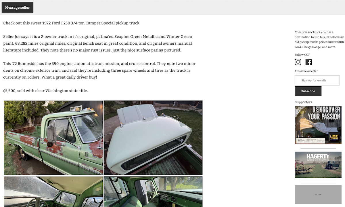 CheapClassicTrucks.com listing sidebar ad example